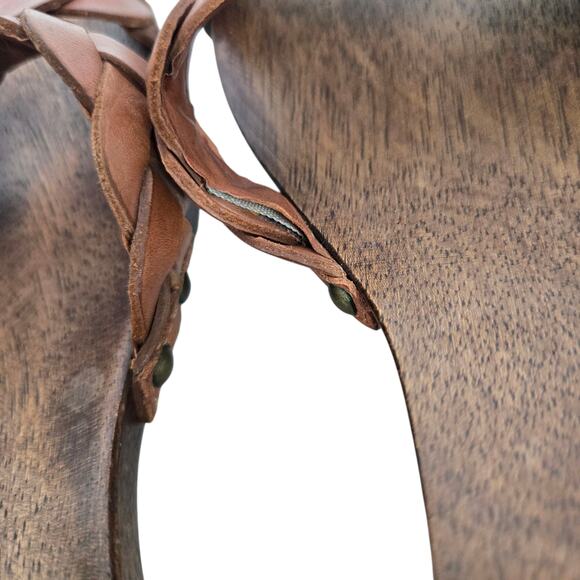 Vintage Wooden Heels Sandal Brown Banana Republic Braided Woven Leather Mule 8.5 - Picture 11 of 16